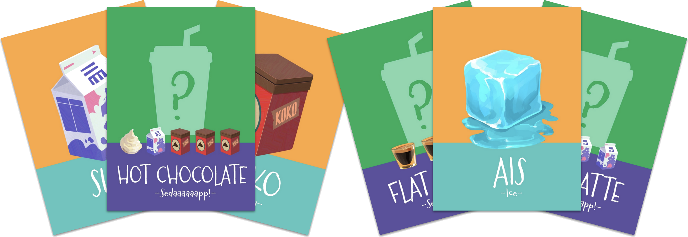 Baristasaurus card design showing how large ingredient icons on order cards relate to smaller icons on ingredient cards